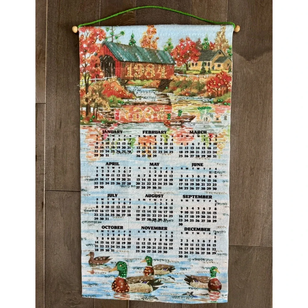 Hanging Wall Calendars 1984-1988~ Lot of 4 ~ Sequined Felt ~ Butterfly/Duck - Picture 2 of 6